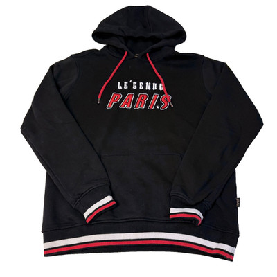 LE'GENDE PARIS Black Spellout Logo Skater Retro Hoodie Large
