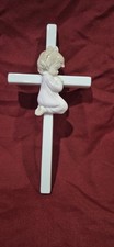 Vintage Ceramic Wall Cross Praying Child Girl Baptism First Communion Catholic