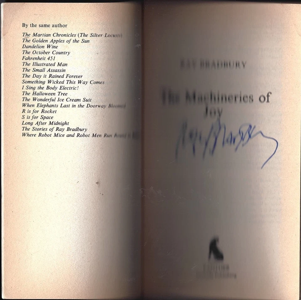 Ray Bradbury signed copy of The Machineries of Joy Granada Panther 1983 vg++ pb - Image 2 of 2