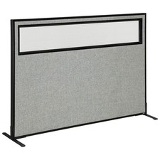 60-1/4"W x 42"H Freestanding Office Partition Panel with Partial Window Gray