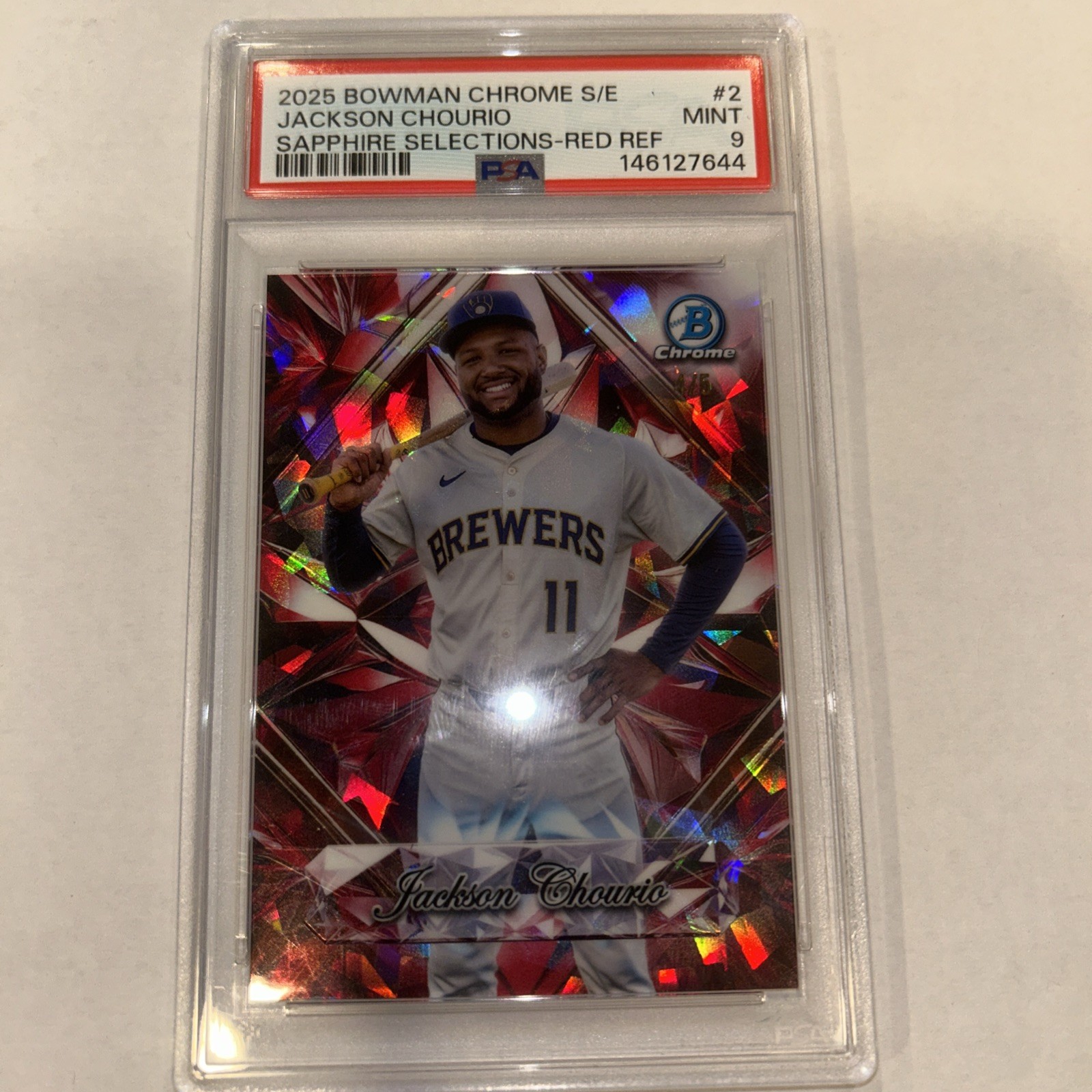 2025 Bowman Chrome S/E Jackson Chourio Sapphire Selections -Red Ref /5