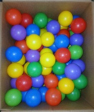 125 Plastic Pit Balls, Assorted Colors, 2.5 Inch Diameter, Used, Washed Cleaned