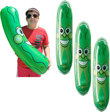 Jumbo 36" Green Inflatable Smiling Pickle Head Vinyl Float 3 Pack