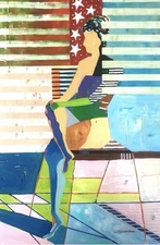 Original Acrylic painting on rolled canvas signed. Unframed. Size: 25”X38”