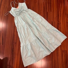 Cotton Mint Maxi Dress AIBLEE Boutique Pale Green Tier Smock Tie Front New Small