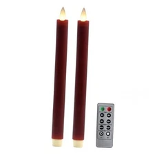 Flameless Taper Candles Flickering with Remote and Timer, 3D Moving Burgundy