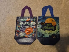 Lot of 2 Halloween Spooky Reusable Shopping Bag Tote, Trick or Treat