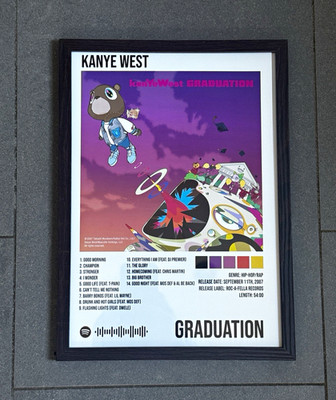 Kanye West Graduation Poster/Wandbild Hochformat schwarzer Rahmen Tracklist