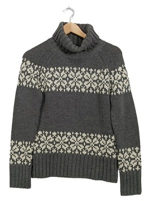E.B. Company Damen Pullover Gr. M Grau Norwegermuster Rollkragen Strick