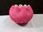Fenton Pink Wild Rose Overlay Cased Glass Maize Corn Rose Bowl Vase