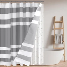 3 In1 Boho Farmhouse Waterproof Shower Curtain with Clear Liner Set, 12 Stain...