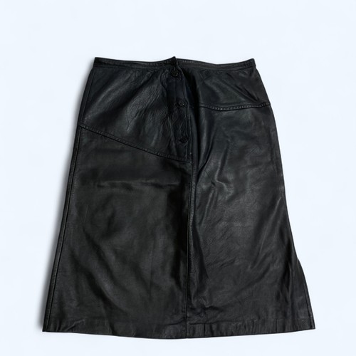 IGI & IGI Italian Black Midi Skirt 100% Genuine Soft Leather UK 16 US 12