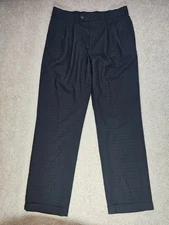 Roundtree  Yorke Travel Smart Pants 36x32 Pleated Cuffed Subtle Windowpane Check