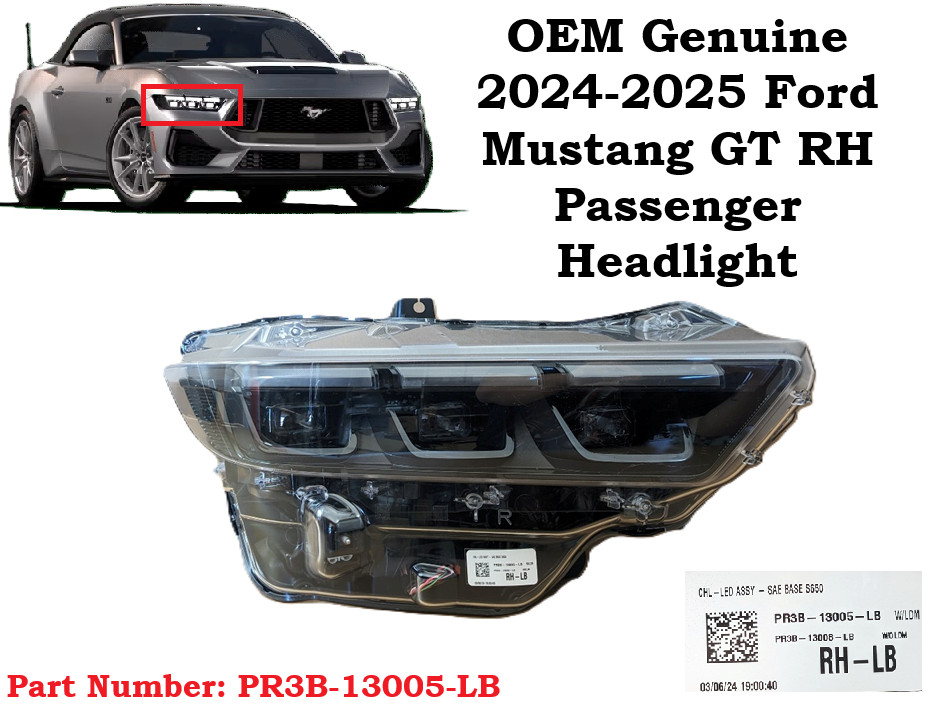 OEM 2024-2025 Mustang GT Front RH Passenger Side LED Headlight black assembly