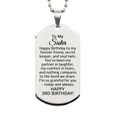 3rd Birthday Gifts for Sister - 3rd Birthday Dog Tag Necklace for Sister - To My