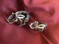 Vintage Mother Baby Rhino Pair Clear Handmade Ngwenya Glass Rhinoceros Figurines