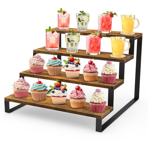 Wood Display Riser Stand, Wooden 4-Tier Retail Display Rack, Tiered Widened D...