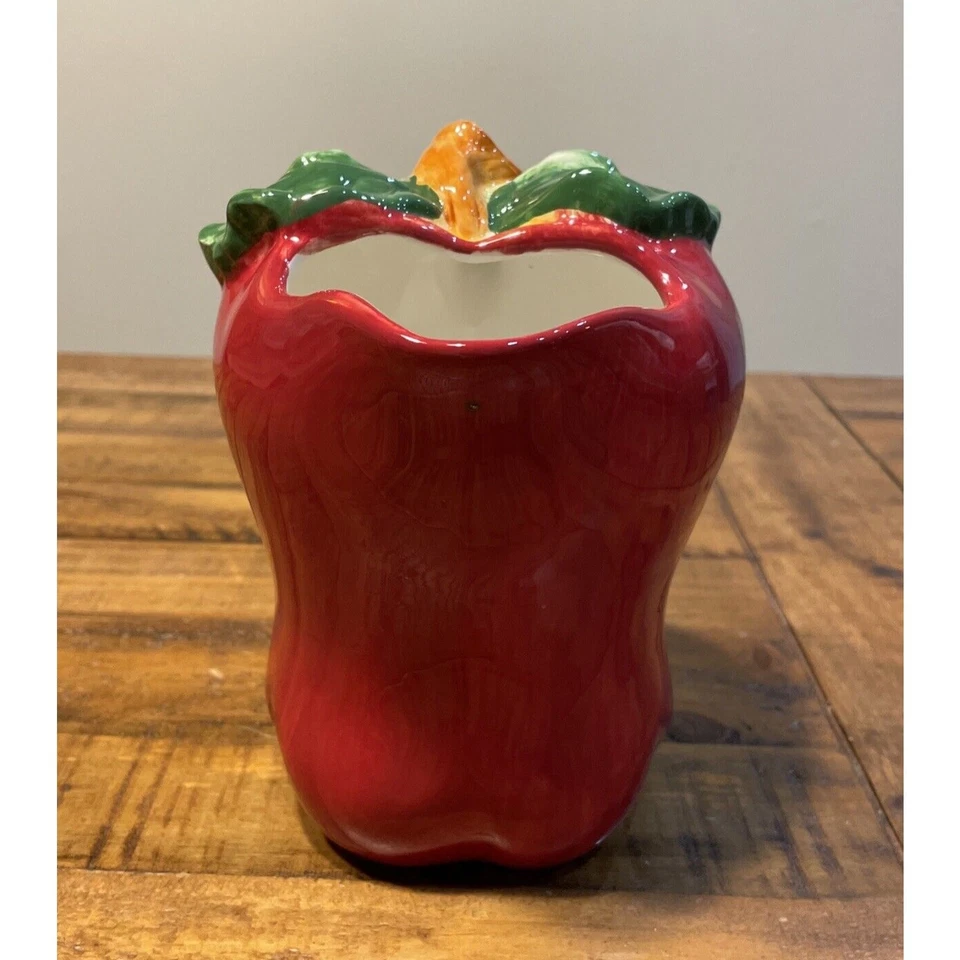 Red Apple Shaped Green Stem Handle 4 Mugs & Pitcher Casa Vero By ACK 12 oz. NEW - Image 4 of 4