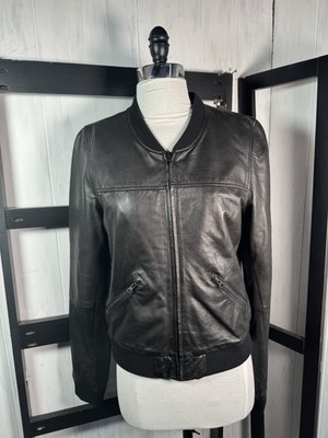 Trouvé Soft Black Leather Bomber, Perforated Detailing, Size Small, New No Tags