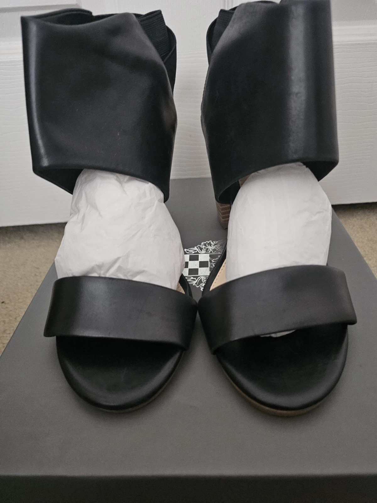 Vince Camuto Keisha Women`s Leather Black Slingback High Sandal Shoes sz 10 M 40