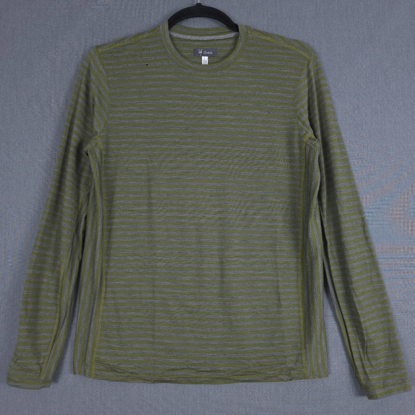 Ibex Straightaway II Crew Shirt Mens Large Striped Zque Merino Wool Baselayer