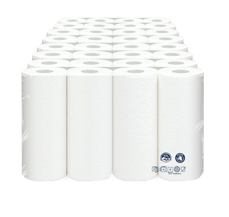 64 Rollen Küchenrolle 3-lagig Küchenpapier aus Zellstoff hochweiß Haushaltsrolle