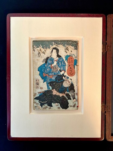 Pair Antique 19th cty Japanese Wood Block Print Books Manga in Cased Wood Frames - Picture 7 of 19