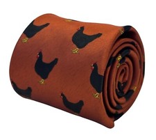 copper burnt orange mens tie with chicken rooster design Frederick Thomas