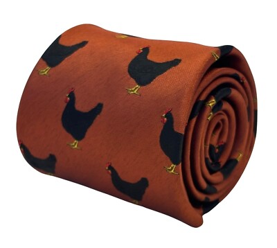 Frederick Thomas Herren Krawatte Orange Burnt Copper Mit Hühner Hahn Design