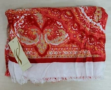 Scarf Shawl Neck Warmer Fabric 21x62 inch Head Cover Paisley Red Multi End Cut