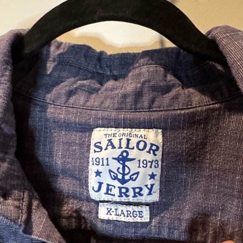 The Original Sailor Jerry Shirt Men's XL Blue Long Sleeve Button-Up Chambray - Picture 4 of 7