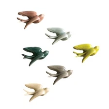 Ceramic Hanging Set Six Flying Birds Swallows Sparrows 3D Multicolor Wall Art