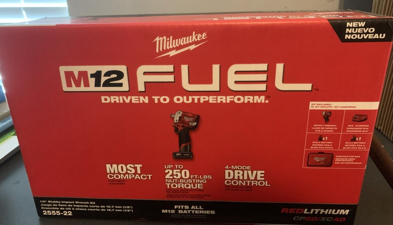 Milwaukee 255522 M12 FUEL 1/2" Brushless Stubby Impact Wrench Kit w/2