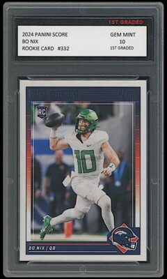 bo nix graded rookie card Bo Nix 2024 Panini Mosaic Capital Gains Silver #24 PSA 9 – CARDIACS Sports  & Memorabilia main image 0
