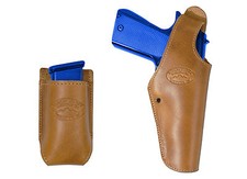 New Barsony Saddle Tan Leather OWB Holster Mag Pouch Colt Full Size 9mm 40 45