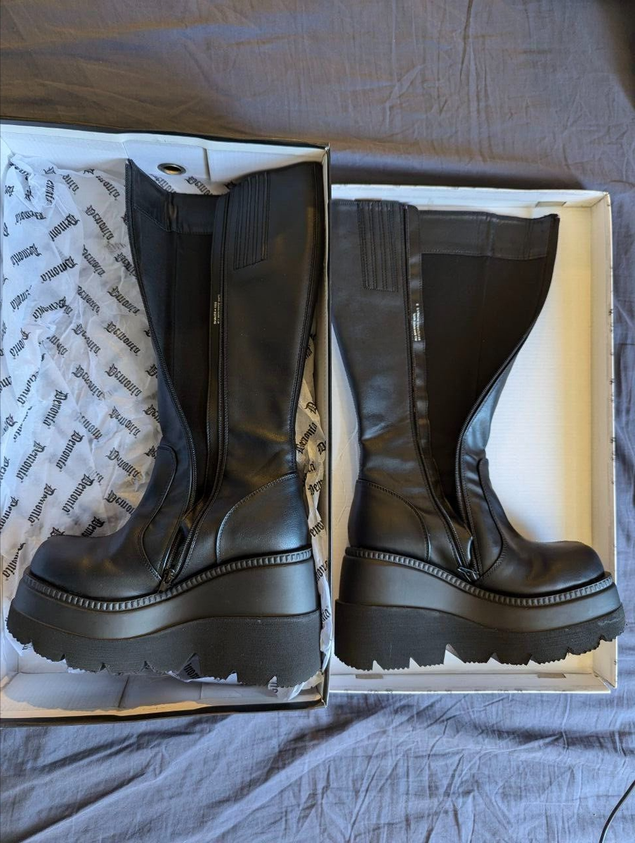 日本未発売+送料関税込☆ DEMONIA SHAKER-100 DEMONIA SHAKER-100 Black Vegan Leather - Knee High Boots