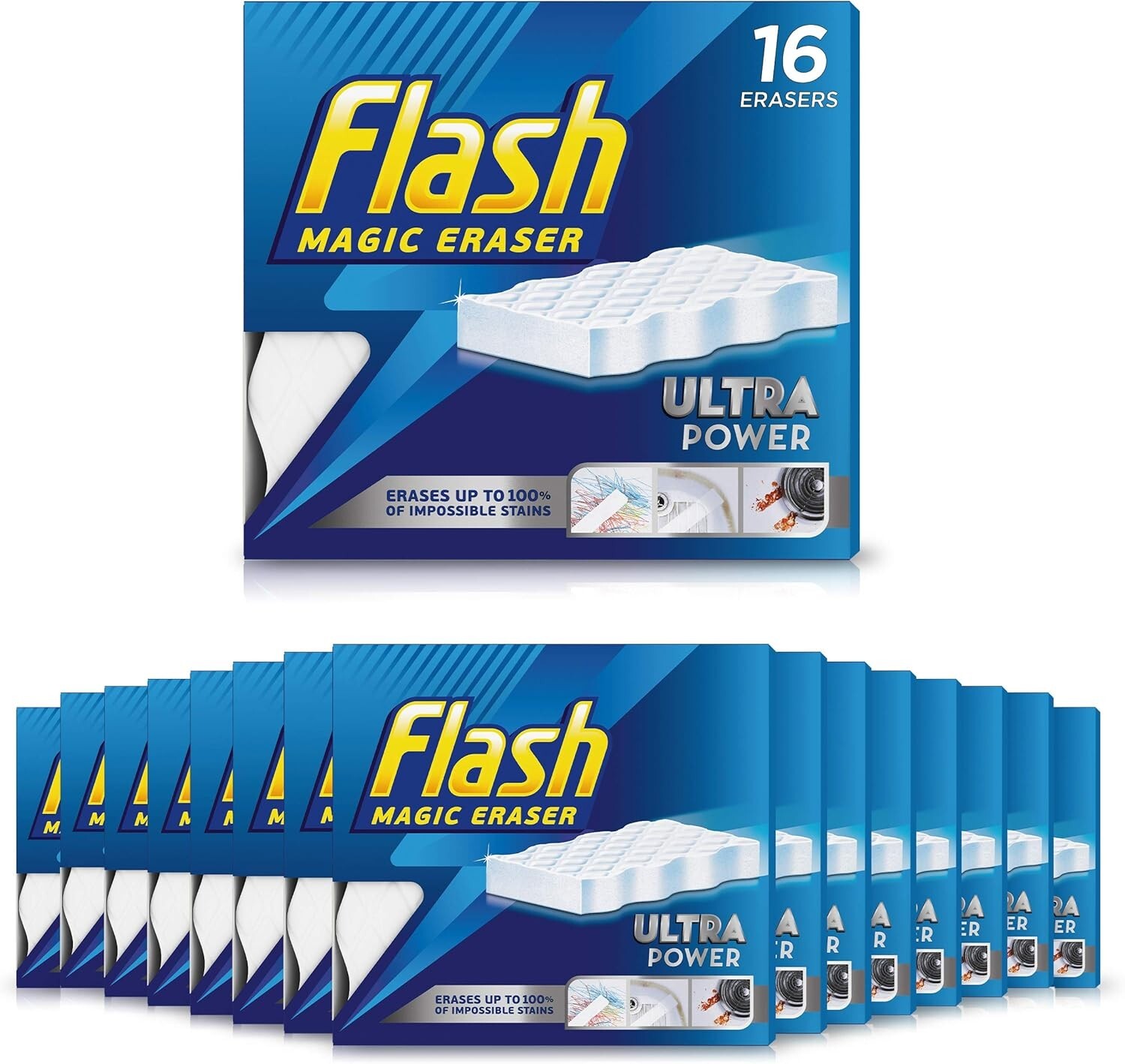 Flash Magic Eraser Sponge Ultra Power Magic Sponge 16 Packs ( 32 Erasers )