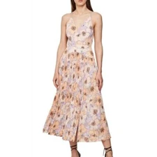 REISS Corinne Floral Printed V-Neckline Midi Dress Multicolor Size 0