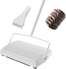 Carpet Floor Sweeper with Horsehair, Non Electric Manual Sweeping (White)