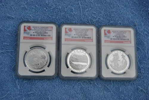 Canada, 2015, $15, Franklin Carmichael 3 coin NGC set, PF70 UC, Early Releases