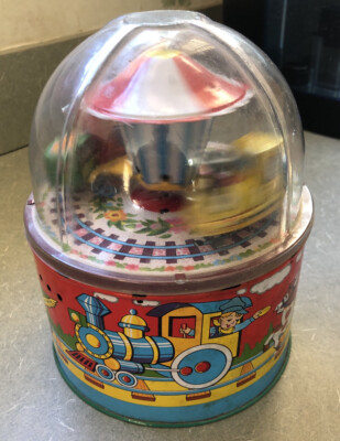 Beautiful Vintage Free Moving Topre'S Ching Tin Train Carousel w/Sound