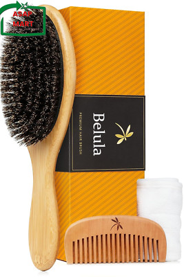 Belula 100% Boar Bristle Hair Brush Set (Medium). Soft Natural Bristles