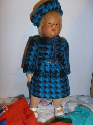 Vintage Hildegarde-Krahmer wooden Doll Germany w clothes LOT accessories shoes 