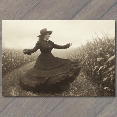 5x7'' Laughing Witch Corn Field Dress Nostalgia Country Woman Halloween Retro