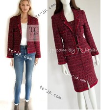 CHANEL 01A Red Pink Wool Tweed Jacket Dress Set Vintage by Karl Lagerfeld 38 US6