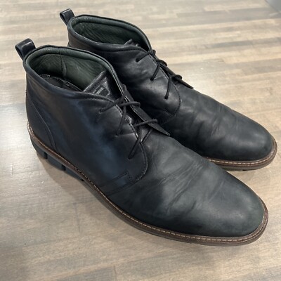 Ecco Leather Chukka Boots Black Lace Up Tie Size 46 Soft Casual Comfort