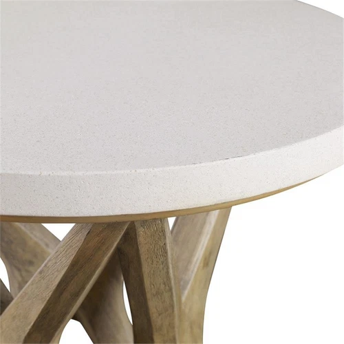 Uttermost Marnie 22" Round Wood and Stone Accent Table in Oatmeal Wash - Picture 4 of 9