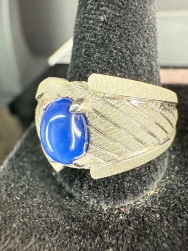 10K Weißgold blauer Stern Saphir ~ 1 Karat Ring - Größe 9 (insgesamt 5,8 Gramm) GETESTET - Bild 9 von 10
