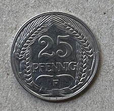Sammlerstück 25 Pfennig Deutsches Reich 1912, F
