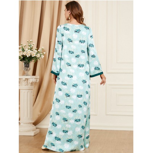Muslim Floral Kaftan Islamic Women Maxi Dress Ramadan Dubai Caftan Moroccan Gown - Picture 170 of 216